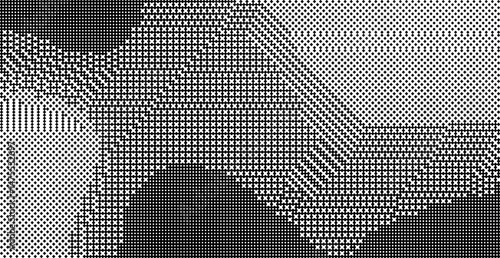 Pixel video game background. Dot retro dither pattern. Texture black and white spot pixel effect. Abstract bitmap bg. Arcade game 8 bit backdrop. Vector halftone gradation retro illustration