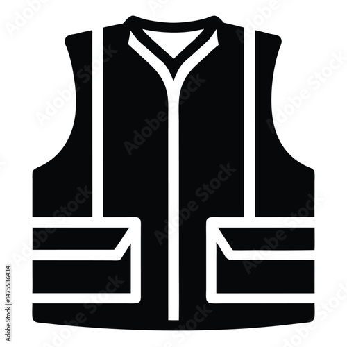 A solid black safety vest with pockets shows uniform structure perfectly isolated