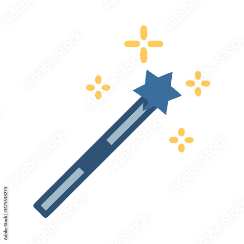 Charming blue magic wand with golden sparkles illustration