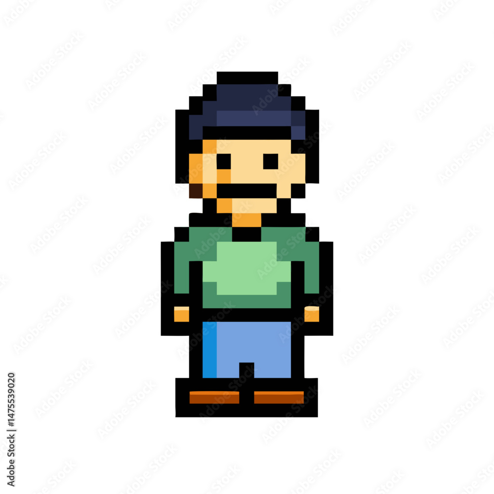 Obraz premium Pixel Art Character, 8-bit Style, Isolated, Black Background