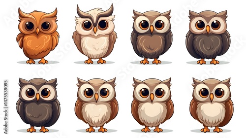 Wallpaper Mural Collection of Nine Cartoon Cute and Funny Various Oval Owls for Children's Illustrations and Designs Torontodigital.ca