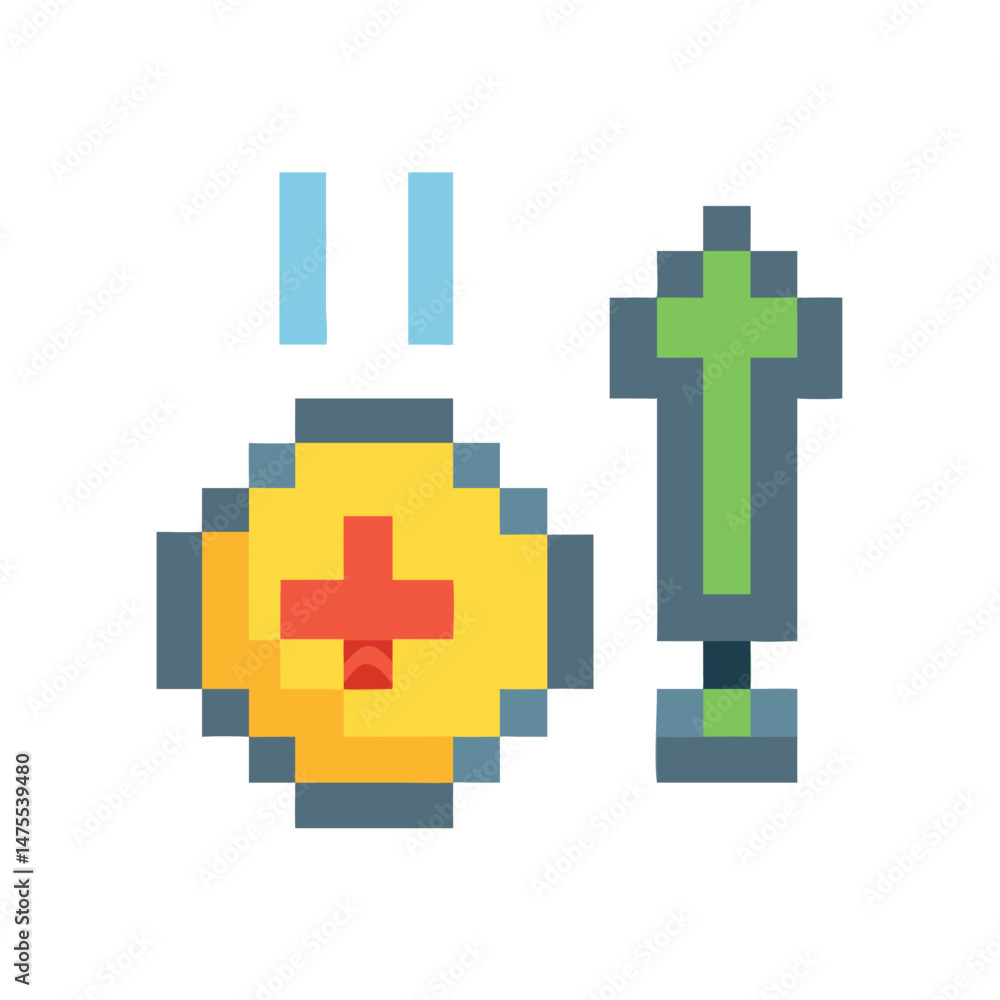 Obraz premium Pixel Art Health Potion and Sword for Gaming