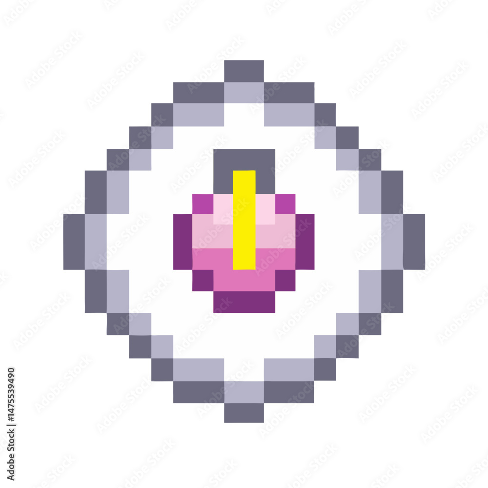 Fototapeta premium Pixel Art Purple Candle with Yellow Flame Illustration