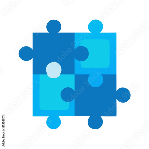 Blue Puzzle Pieces Connected with One Different Piece