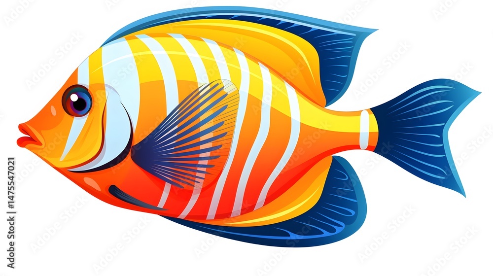 Fototapeta premium Colorful Tropical Fish Cartoon Vector Illustration for Educational Materials and Children's Books