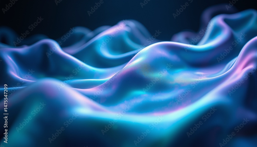 Obraz premium Holographic Heat Waves: Emerald, Sapphire, Amethyst Fluid Motion Against Charcoal Backdrop