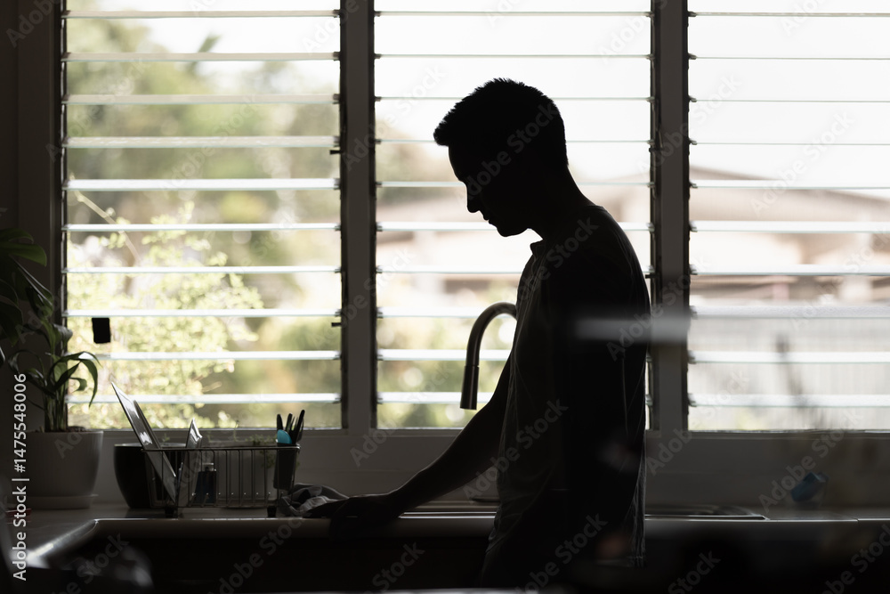 Lonely sad man at home, mental illness concept Lonely sad man at home, mental illness concept