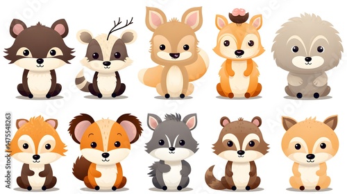 Professional Vector Illustration of a Joyful Fox, Rabbit, Bear, and Deer in Natural Setting