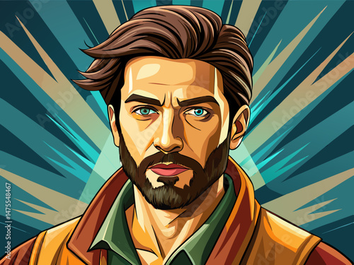 vector of Handsome man with beard and tan shirt