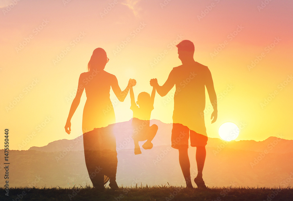 © kieferpix - Parents showing child love and support concept. Happy family silhouettes bonding playing in the sunset © kieferpix - Parents showing child love and support concept. Happy family silhouettes bonding playing in the sunset