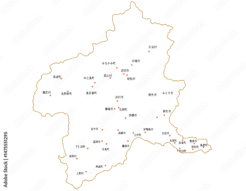 Obraz premium 群馬県 地図 白 斑点 イラスト
