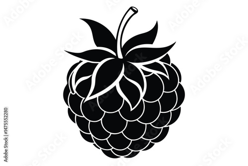 A bold blackberry with sharp leaves appears in this simple black silhouette
