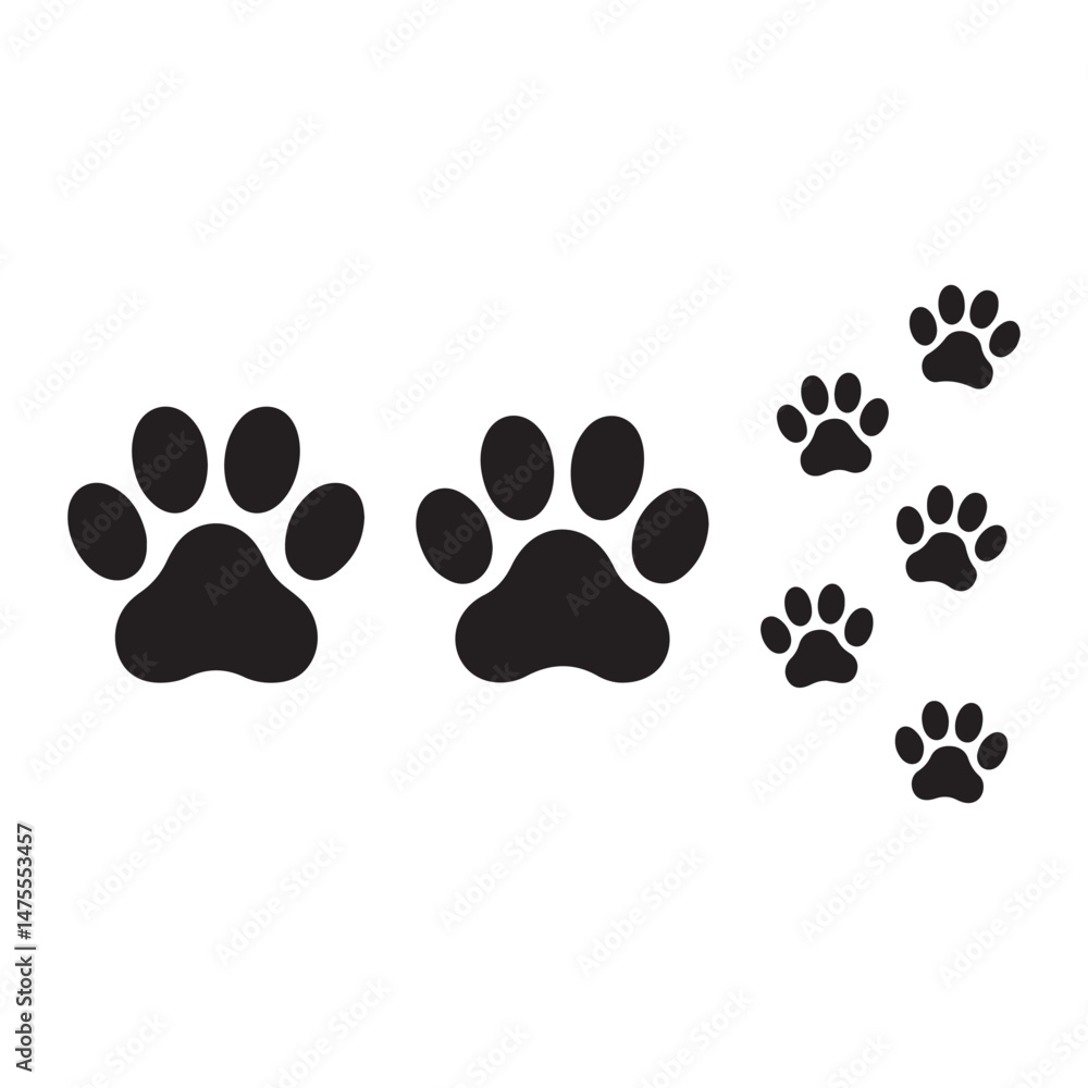Fototapeta premium Minimalist Black Paw Vector Icons Set – Simple Animal Tracks, Pet and Wildlife Clipart SVG