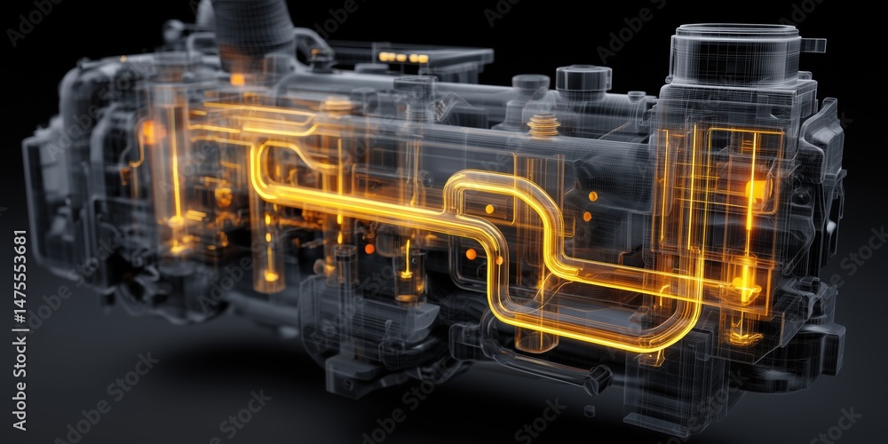 Fototapeta premium view of engine oil circulating through a machinery system