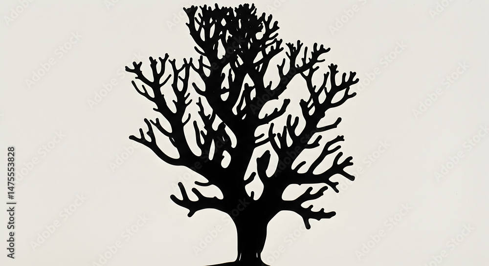 Fototapeta premium Silhouette Of A Bare Tree Branches Against Neutral Backdrop