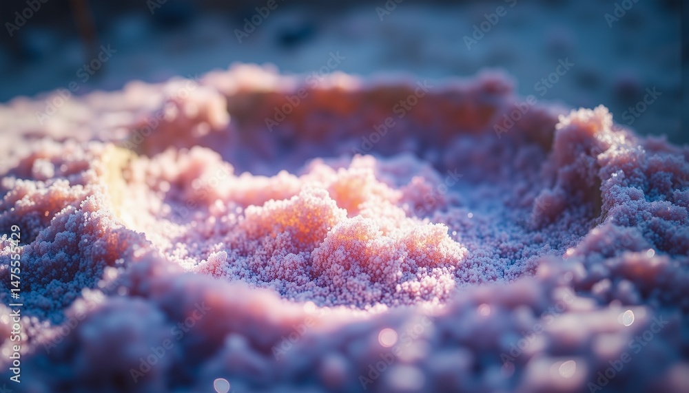 Naklejka premium Ethereal Iridescence: Shimmering Particles in Softly Shadowed Basin, Mesmerizing Ripple Effect