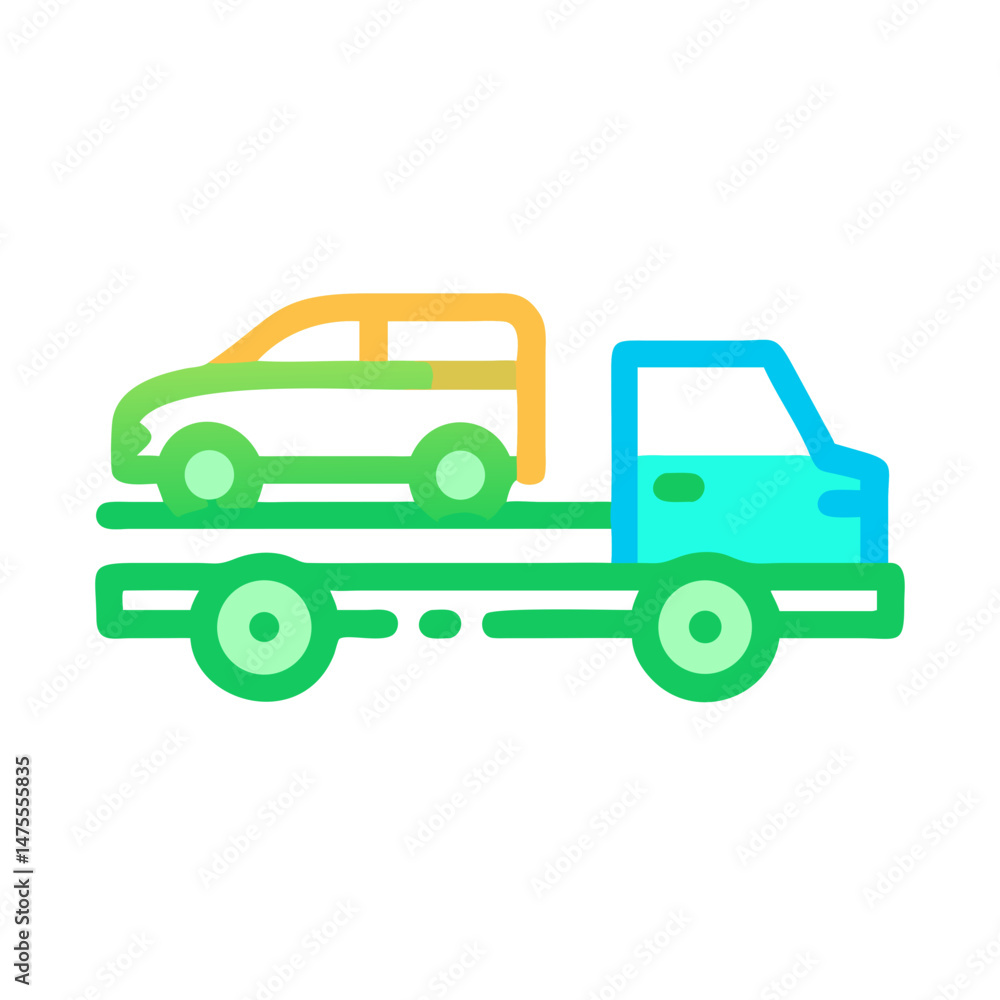 Colorful Car Towing Truck Illustration on Black Background Colorful Car Towing Truck Illustration on Black Background