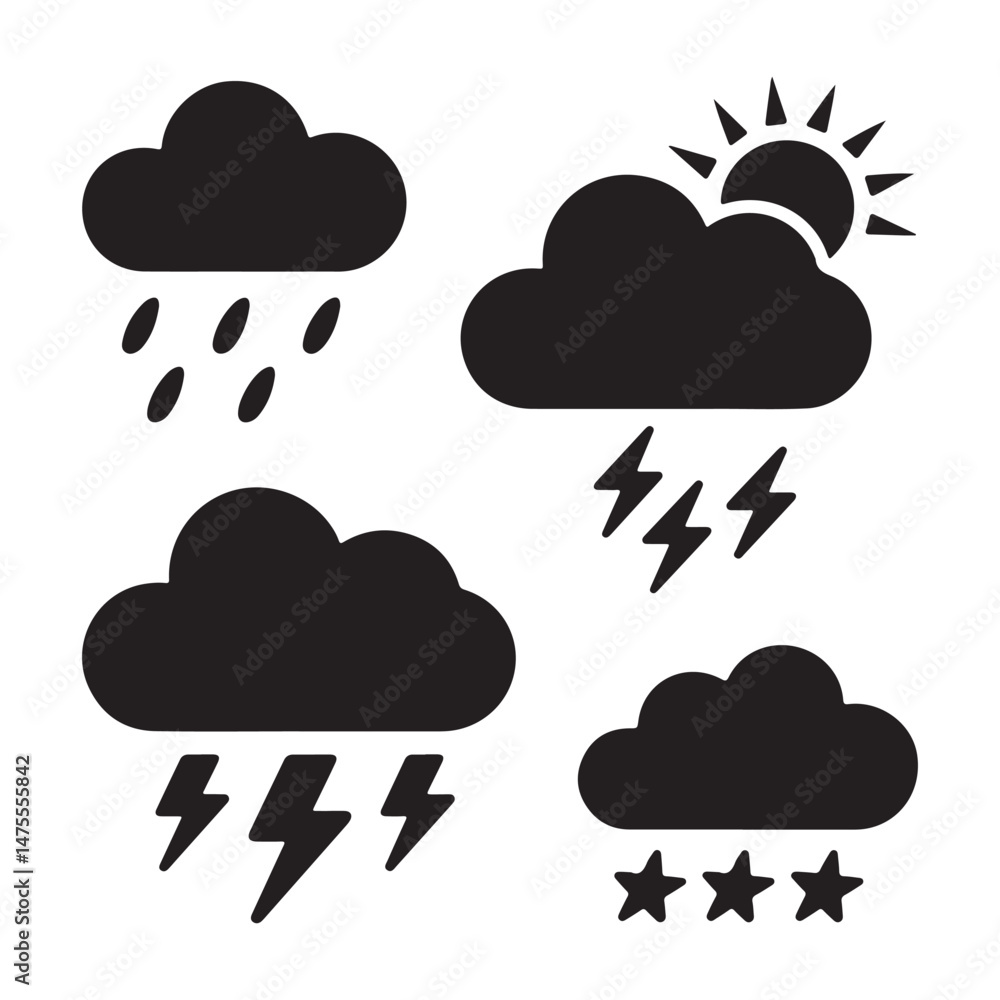 Black Vector Silhouettes of Clouds — Fluffy, Puffy, and Stormy Sky Shapes Black Vector Silhouettes of Clouds — Fluffy, Puffy, and Stormy Sky Shapes