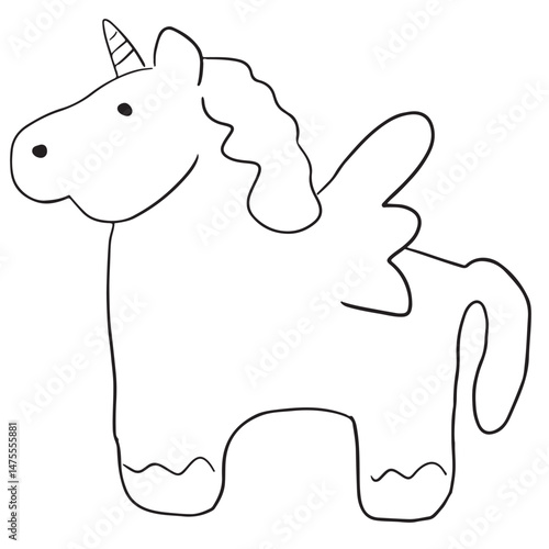 Black and white vector flat illustration: horse magical character, lineart for coloring books, ready to print	