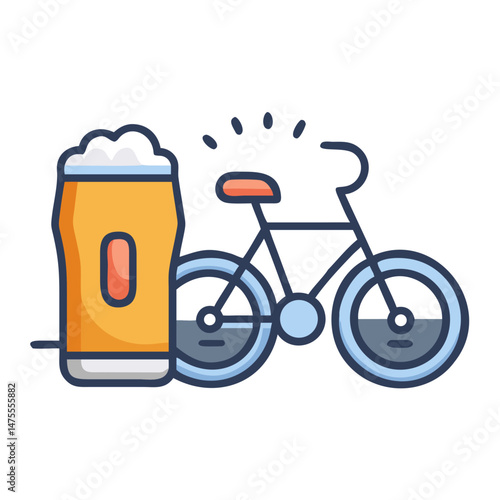 Beer and Bicycle Illustration on Black Background Image