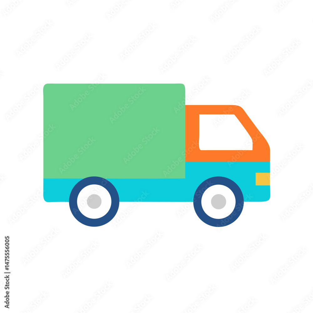 Colorful Cartoon Truck Delivery Icon on Black Background Colorful Cartoon Truck Delivery Icon on Black Background