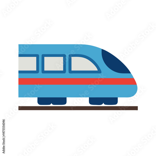 Blue Train Illustration on Tracks Against Black Background