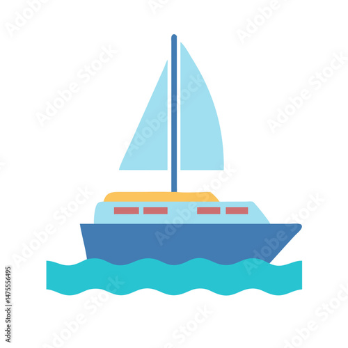 Cartoon sailboat floating on the ocean waves vector
