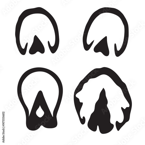 Vector animal paw print stamp: horse hooves silhouettes set