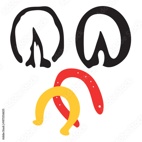 Vector animal paw print stamp: horse hooves silhouettes set