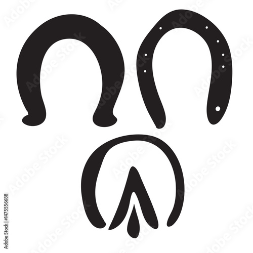 Vector animal paw print stamp: horse hooves silhouettes set