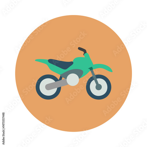 Cartoon Motorbike Illustration with Circular Orange Background and Black