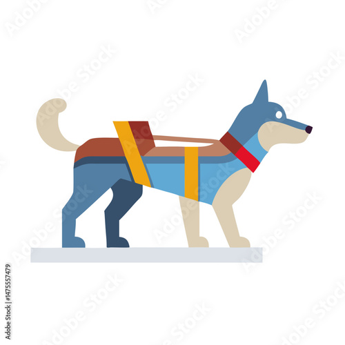 Geometric Style Husky Dog Ready to Pull Sled