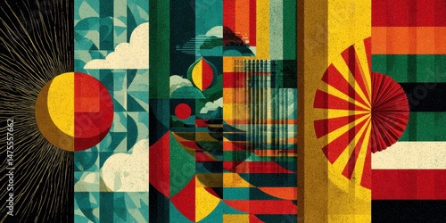 Vibrant abstract design with geometric patterns.