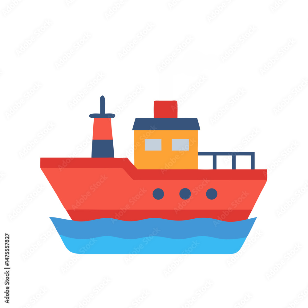 Cartoon Ship on Water Illustration with Smoke Cartoon Ship on Water Illustration with Smoke