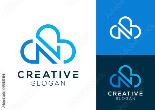 N cloud logo. Letter N with cloud modern logo design for technology