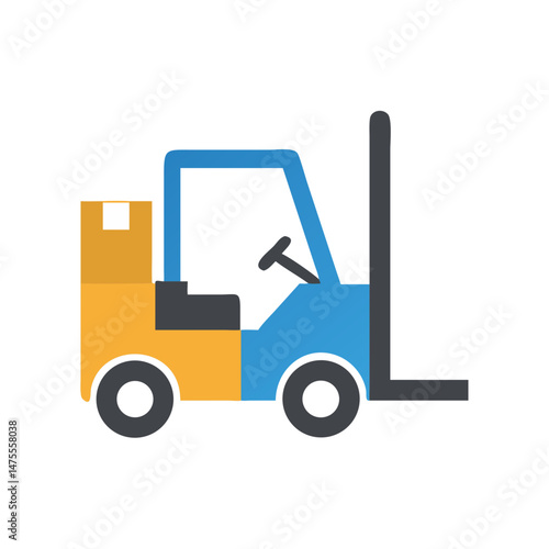 Isolated Cartoon Forklift with Box on Black Background
