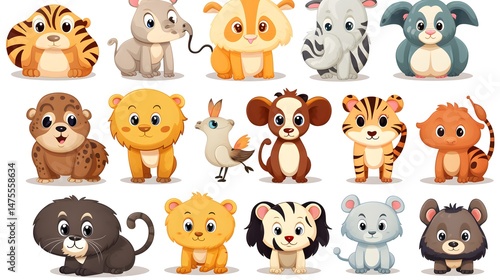Colorful Cartoon Animals Vector Illustration for Child-Friendly Designs