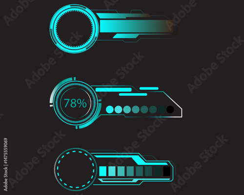 Futuristic user interface elements ,Holographic elements of the hud user interface, high-tech panels. A set of illustrations of interface icon. Panels, hologram window or display