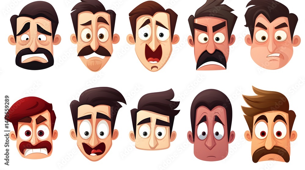Diverse Cartoon Face Set for Graphic Design Projects on White Background Diverse Cartoon Face Set for Graphic Design Projects on White Background