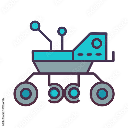 Cartoonish Mars rover icon on black space background