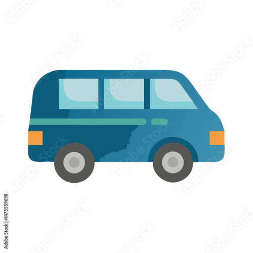 Cartoon Blue Van Vehicle Vector Illustration on Black