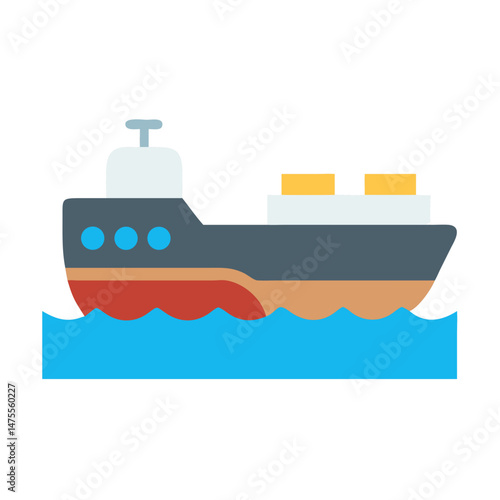 Cargo ship vector illustration on ocean, black background
