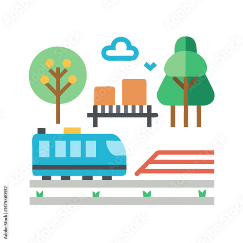 Train through Nature Icon Flat Graphic Illustration