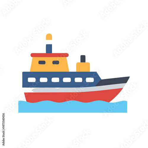 Cartoon Boat on the Water Sailing Graphic