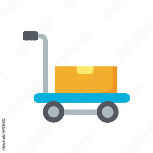 Cartoon Hand Truck with Box on Black Background