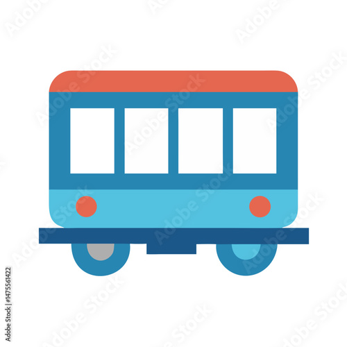 Cartoon Train Wagon Illustration in Blue and Coral Colors