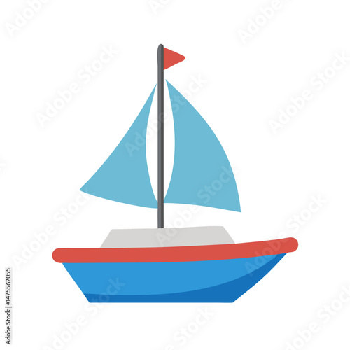 Cartoon Sailboat Illustration Isolated on Black Background