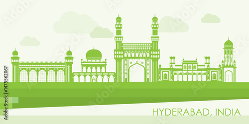 Obraz na płótnie Green Skyline panorama of city of Hyderabad, India - vector illustration w salonie