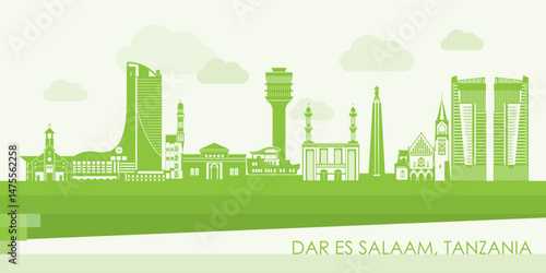 Obraz na płótnie Green Skyline panorama of city of Dar Es Salaam, Tanzania - vector illustration w salonie