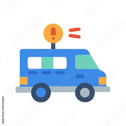 Cartoon Warning Vehicle with Light on Black Background